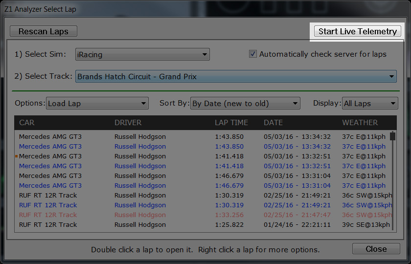 Z1 Analyzer Live Telemetry Open