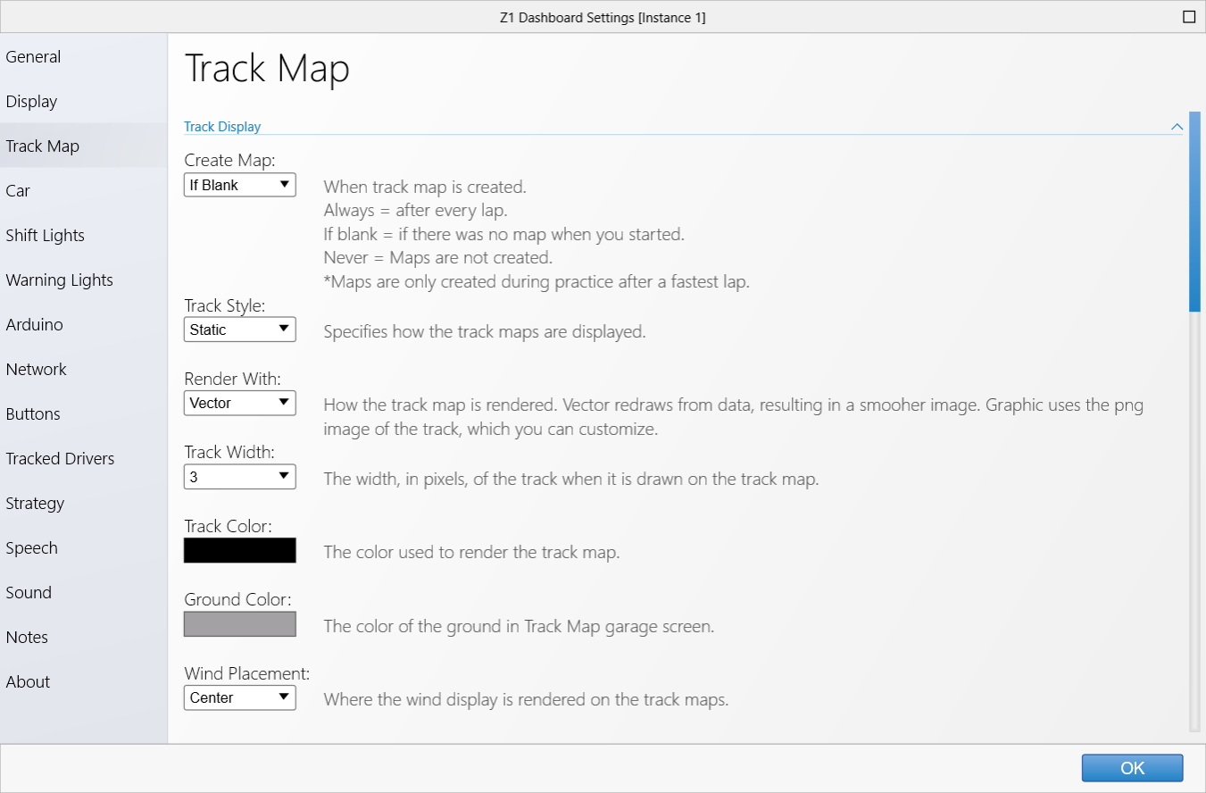 Track Map Settings Tab