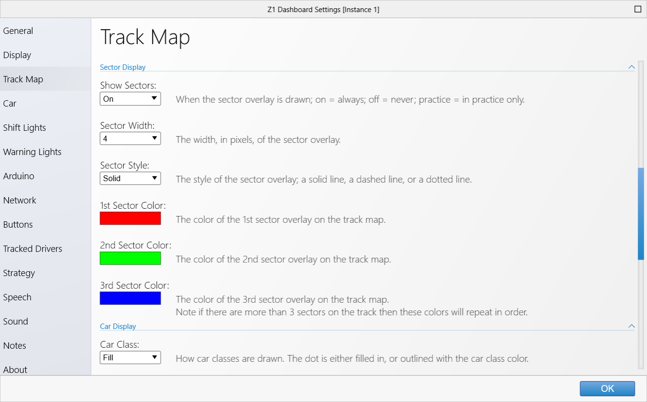 Track Map Settings Tab