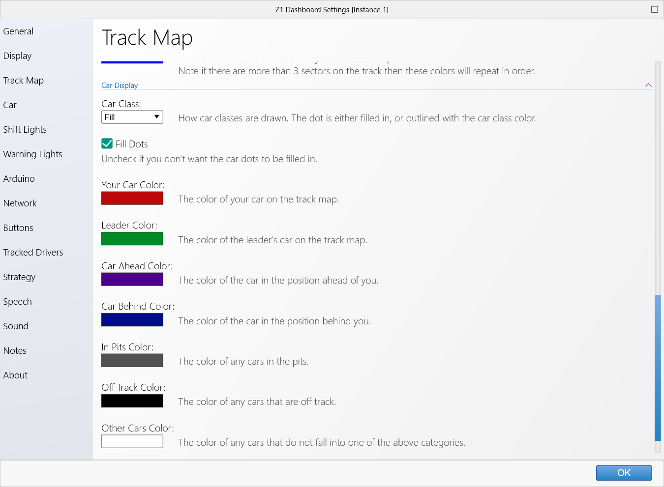 Track Map Settings Tab