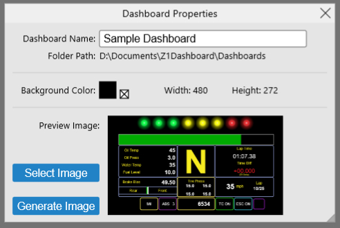 Z1 Designer: Dashboard properties